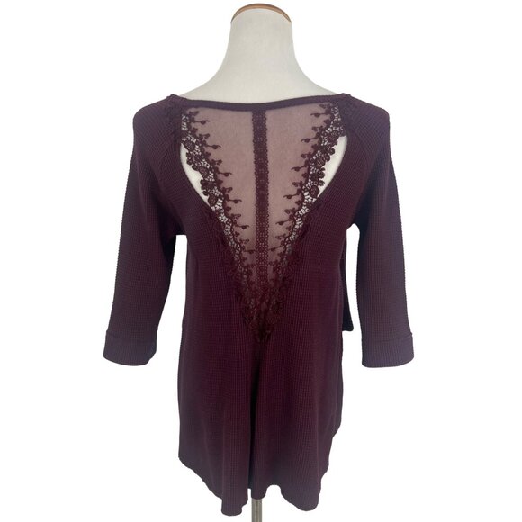 Free People Waffle Knit Tunic Top • Oversized 3/4 Sleeve Thermal Cozy Boho - Picture 7 of 14